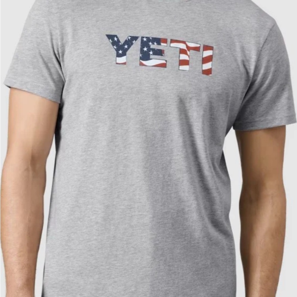 YETI Waving flag badge t-shirt